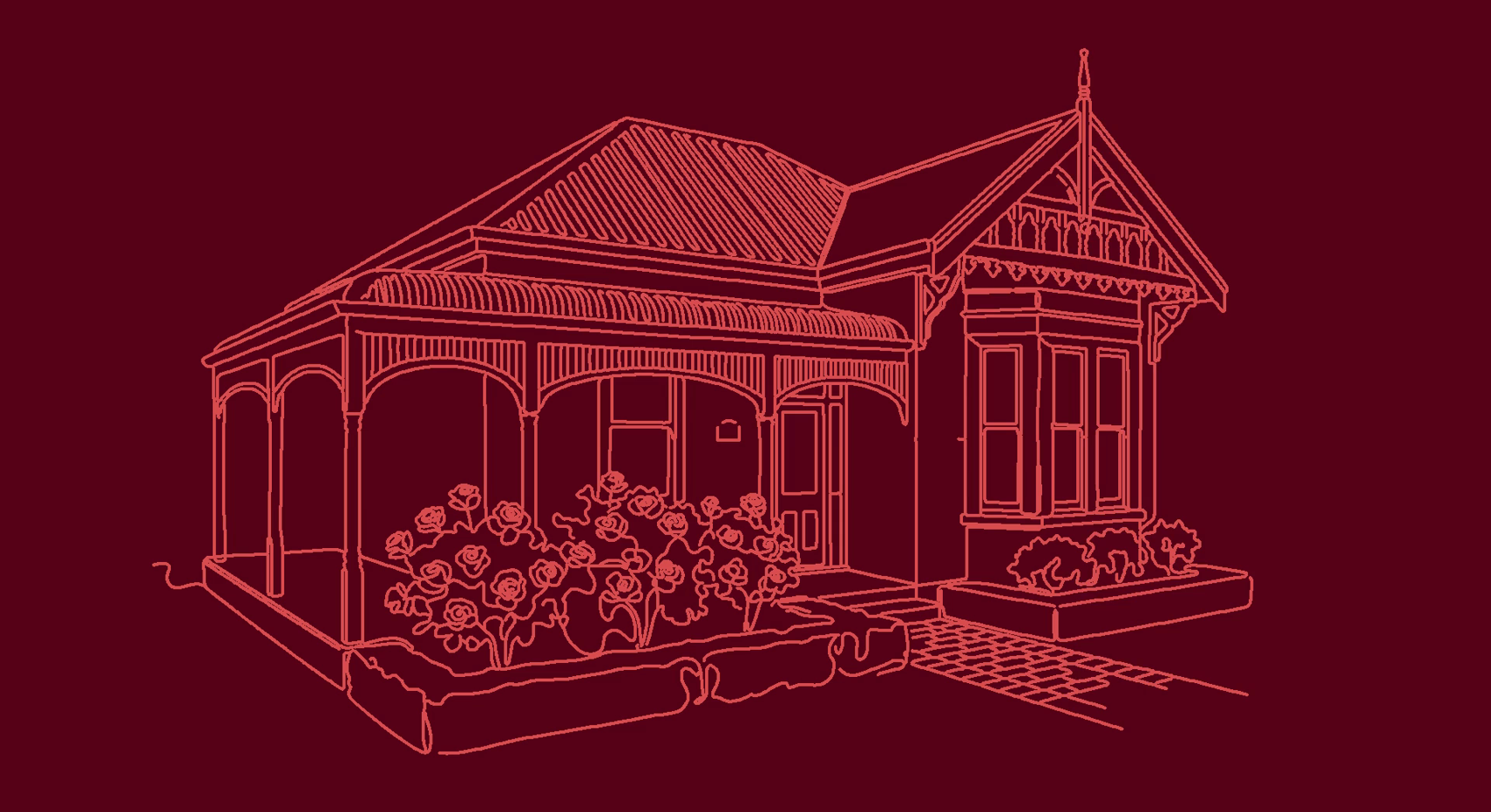 Line drawing of a Queenslander cottage